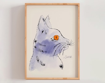Andy Warhol Cat Name Sam Poster Print, Animal Art, Warhol Cat Art Drawing, Famous Art Print, Modern Gallery Wall Home Decor (A0059)