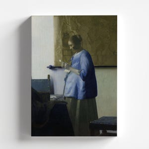 Mujer leyendo una carta (Mujer de azul leyendo una carta) de Johannes Vermeer 1662-63 / Impresión de arte barroco (B4774)