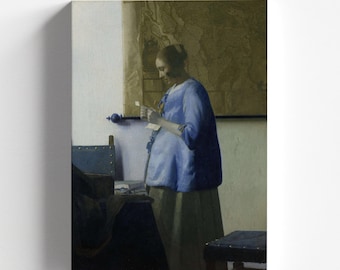 Brieflesende Frau (Brief lesende Frau in Blau) von Johannes Vermeer 1662-63 | Barock-Kunstdruck (B4774)