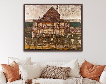 House with Shingle Roof (Old House II) by Egon Schiele Canvas Print | House Art, Field Landscape (B4810)