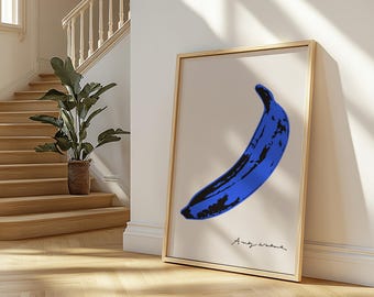 Andy Warhol Banana, Color Blue Banana Pop Art Poster Print, Velvet