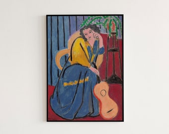 Woman in Yellow and Blue with a Guitar by Henri Matisse 1939 | Fauvism, Portrait