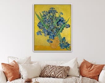 Vase with Irises Against a Yellow Background by Vincent van Gogh | Iris Floral Canvas Art (B3628)