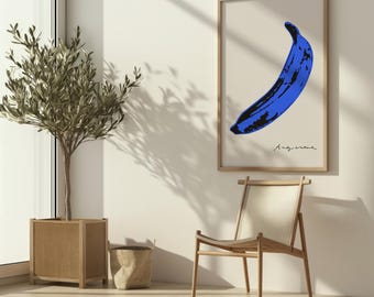 Andy Warhol Banana, Color Blue Banana Pop Art Poster Print, Velvet