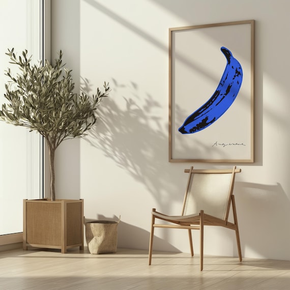 Andy Warhol Banana, Color Blue Banana Pop Art Poster Print, Velvet