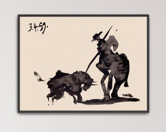 Slaying the Bull (Matando al Toro) from Toros y Toreros by Pablo Picasso Poster Print | Bullfighting Art, Picasso Drawing (B0342)