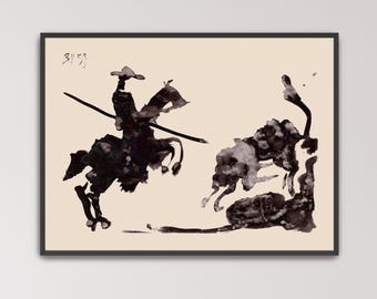 Chasing the Bull (Persiguiendo al Toro) from Toros y Toreros by Pablo Picasso Poster Print | Bull Art, Cowboy Illustration (B0507)
