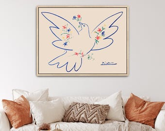 Dove with Flower Branches (Colombe aux rameaux de fleurs) by Pablo Picasso Canvas Print | Dove Art, Flower Drawing (B8353)