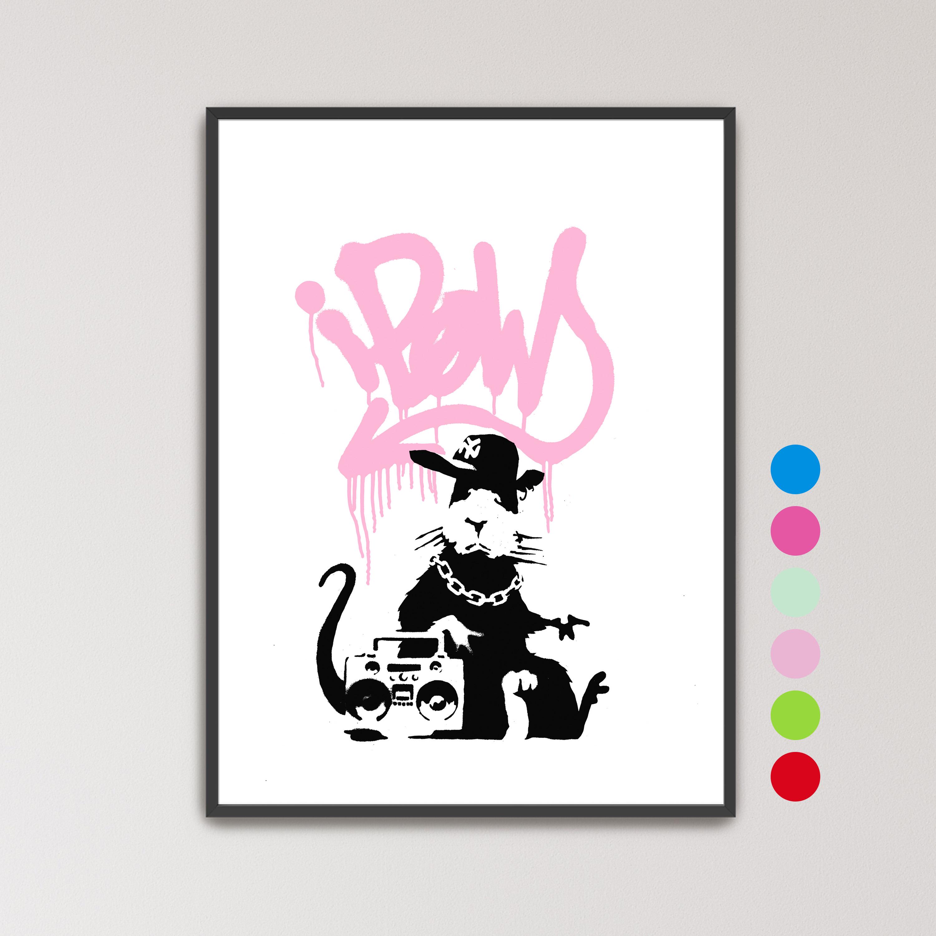 Gangsta Rat Red by Banksy Poster, Graffiti Street Art Wall Art