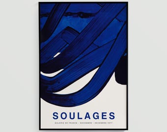Plakat z wystawy Pierre'a Soulagesa, sztuka abstrakcyjna w stylu vintage, minimalistyczna, nowoczesna dekoracja ścienna, wydruk retro do domu (A0759)