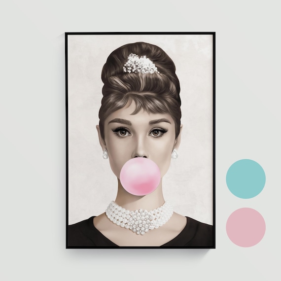Audrey Hepburn With Bubblegum Poster, Altered Pop Art Style, Fun
