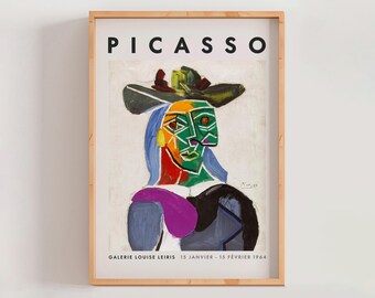 Tête de femme au Chapeau Pablo Picasso 1956 Poster, Vintage Picasso Wall Decor, Retro Wall Decor, Living Room Home Decor (A0501)