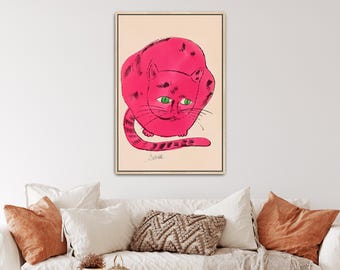 25 Cats Named Sam by Andy Warhol Canvas Print | Pink Cat Art, Cat And Text Print (B0563)