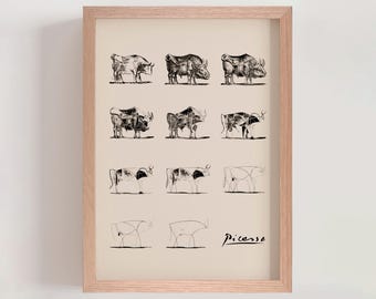 Pablo Picasso Evolution of Bull Poster Print, Animal Art Sketch, Bull Art Drawing, Famous Art Print, Modern Gallery Wall Decor (A0084)