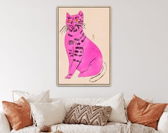25 Cats Named Sam by Andy Warhol Canvas Print | Cat Art, Pink Cat Print (B0552)