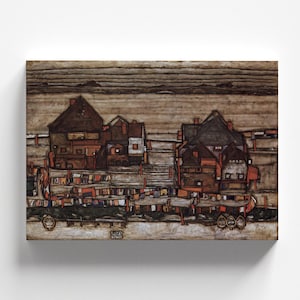 Häuser mit Wäscherei (Vorstadt II) von Egon Schiele 1914 | Expressionismus Kunstdruck (B4745)