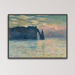 The Cliff, Etretat, Sunset by Claude Monet Poster Print | Landscape Art, Coastal Scene (B0317)