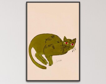 25 Cats Named Sam by Andy Warhol Poster Print | Cat Art, Green Cat Print (B0567)