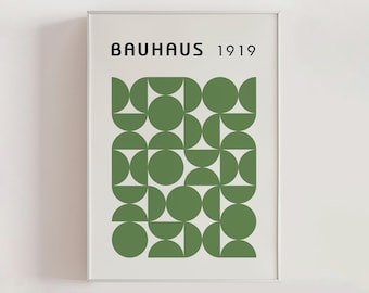 Póster Bauhaus geométrico verde, lámina Bauhaus, póster modernista, arte mural moderno de mediados de siglo, póster Bauhaus minimalista (A0534-3)