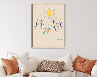 Ronde de la Jeunesse au Soleil by Pablo Picasso Canvas Print | Sun And Flowers Art, Cartoon Dance Art (B8387)