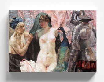 La tentazione del cavaliere di Wilhelm Gallhof 1910 / Stampa artistica realista (B4147)