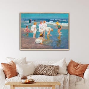 A Holiday by Edward Henry Potthast Canvas Print | Beach Scene Print, Vintage Beach Art (D0226)