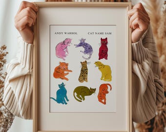 Andy Warhol Cat Name Sam Collage Print, Animal Art, Warhol Cat Art