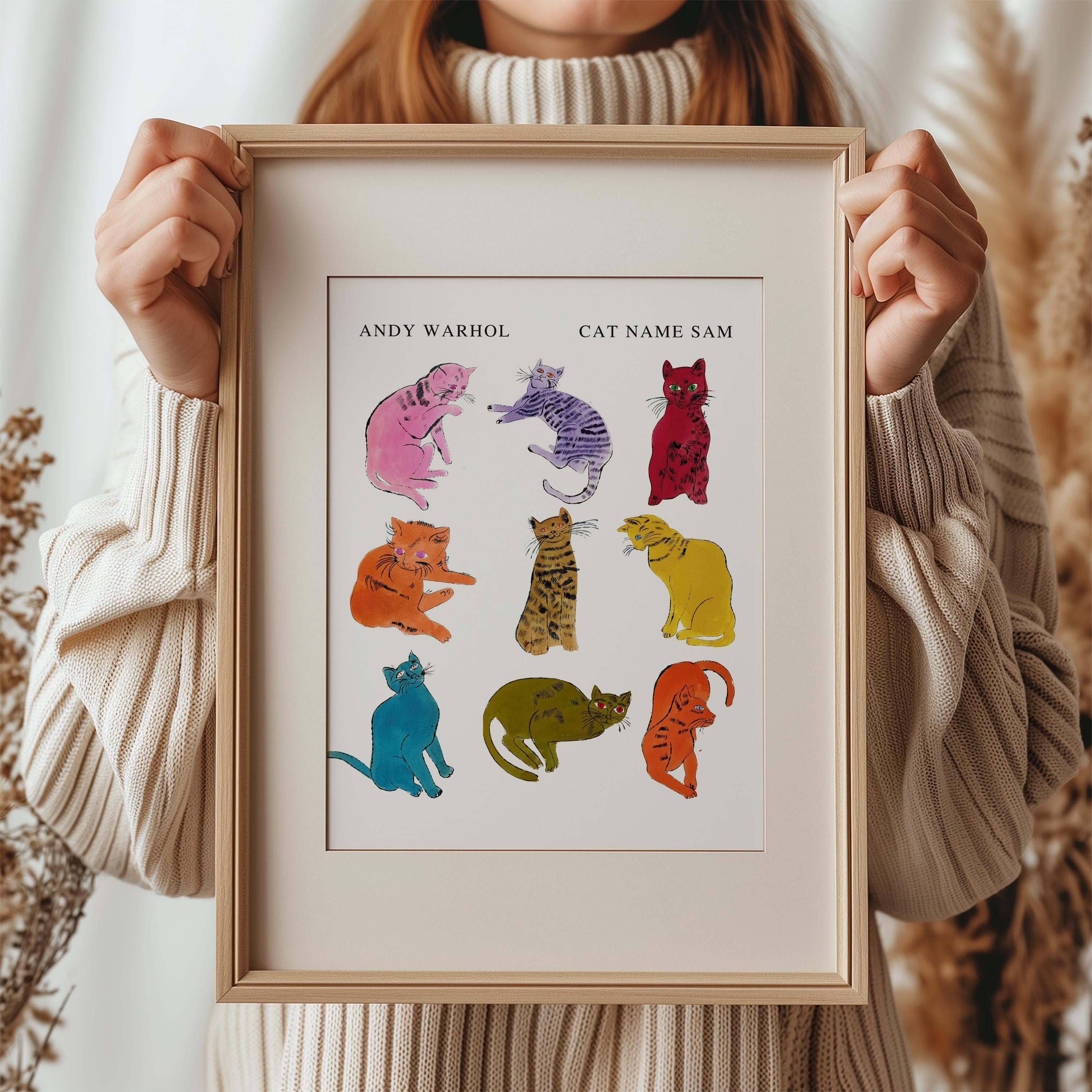 Andy Warhol Cat Name Sam Collage Print, Animal Art, Warhol Cat Art
