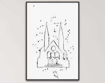 Cat and Cathedral by Andy Warhol Poster Print | Church With Cat Art, Cat In Church Art (B0569)