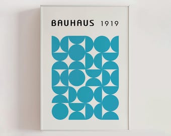 Blue Geometric Bauhaus Poster, Bauhaus Art Print, Modernist Poster, Mid Century Modern Wall Art, Minimal Bauhaus Poster (A0534-4)