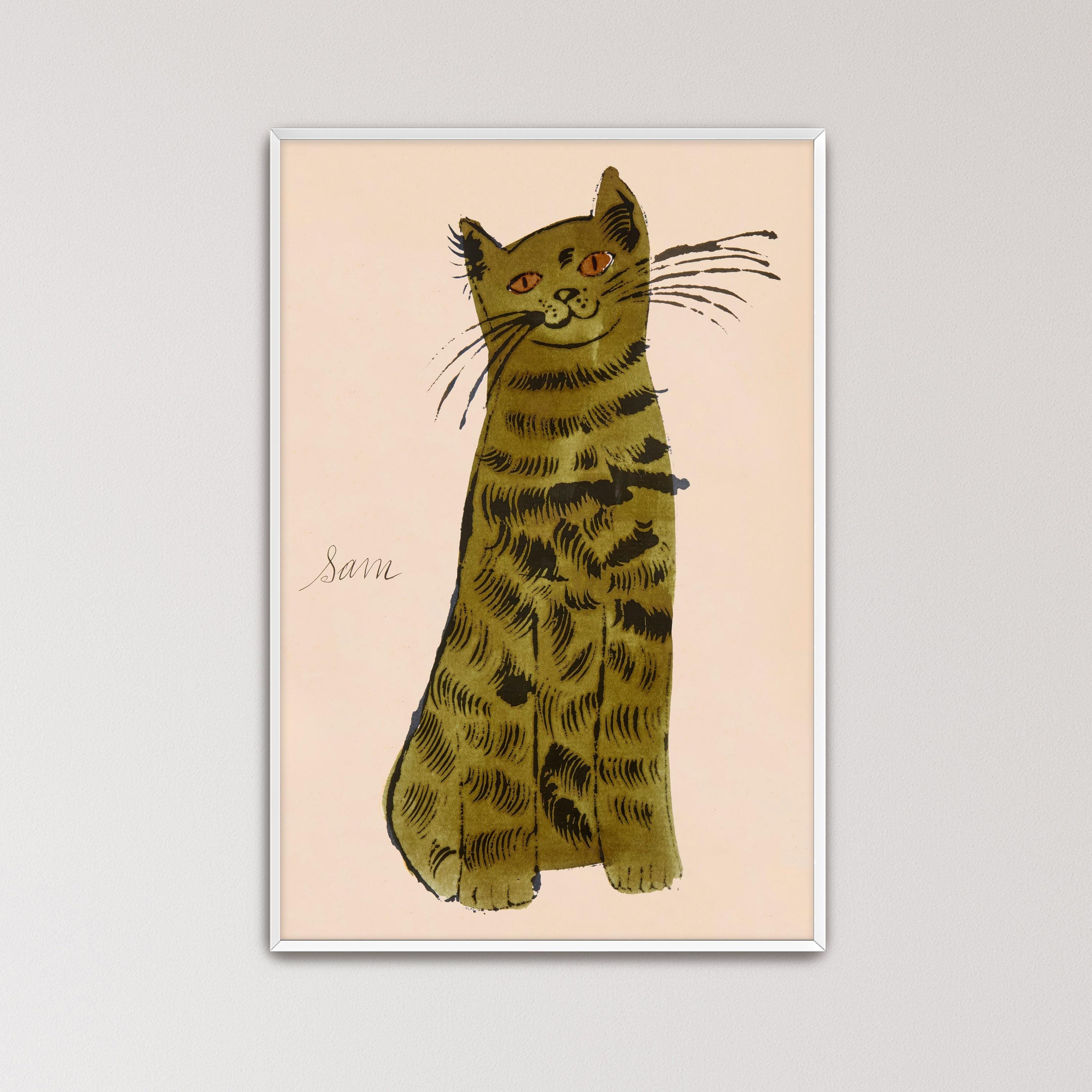 Andy Warhol サムという名の猫　ポスター　壁掛け　ポストカード Cat Name Sam Poster by Andy Warhol Poster Print | Cat on Table Art