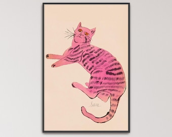 25 Cats Named Sam by Andy Warhol Poster Print | Cat Art, Pink Cat Print (B0551)