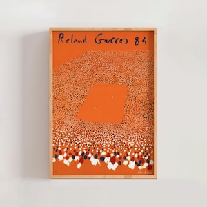Roland Garros 1984, Gilles Aillaud Druck, orange, moderne französische Kunst, Lithographie, Tennis Poster, zeitgenössische Wandkunst (A0354)