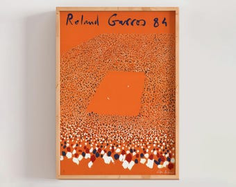 Roland Garros 1984, Impresión de Gilles Aillaud, Naranja, Arte Moderno Francés, Litografía, Póster de Tenis, Arte Mural Contemporáneo (A0354)