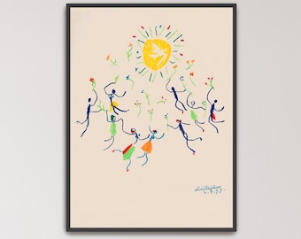 Ronde de la Jeunesse au Soleil von Pablo Picasso Posterdruck | Sonnen- und Blumenkunst, Cartoon-Tanzkunst (B8387)