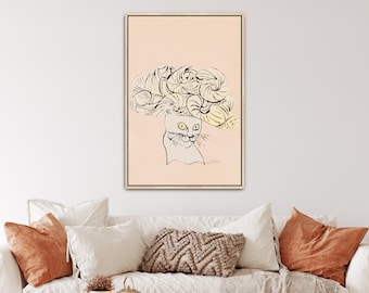 Untitled (Cat in Hat) by Andy Warhol Canvas Print | Cat In Hat Print, Cat Art (B0568)