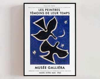 George Braque Exhibition Poster Blue Bird Pigeon 1977, Famous Art, Modern Gallery Wall Decor, Modern Art Living Room Home Decor (A0315)