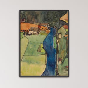 Città sul Fiume Azzurro (Krumau) di Egon Schiele - Stampa su poster / Paesaggio fluviale, Stampa del Fiume Azzurro (D0170)