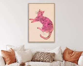 25 Cats Named Sam by Andy Warhol Canvas Print | Cat Art, Pink Cat Print (B0551)