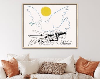 Dove with Sun (Colombe au soleil) by Pablo Picasso Canvas Print | Dove Art, Bird Illustration (B8346)