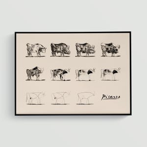 Impresión de Pablo Picasso: Evolución del Toro, Boceto de Arte Animal, Dibujo de Toro de Picasso, Impresión de Arte Famoso, Decoración de Pared de Galería Moderna (A0085)