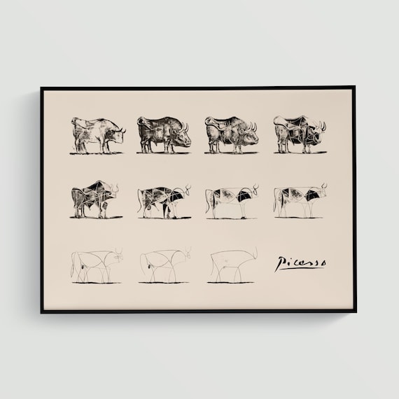 Pablo Picasso Evolution of Bull Print, Animal Art Sketch, Picasso Bull Art Drawing, Famous Art Print, Modern Gallery Wall Decor (A0085)