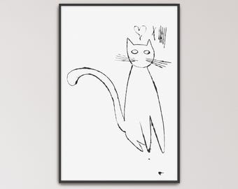 Cat by Andy Warhol Poster Print | Cat Art, Cat Drawing (B0570)