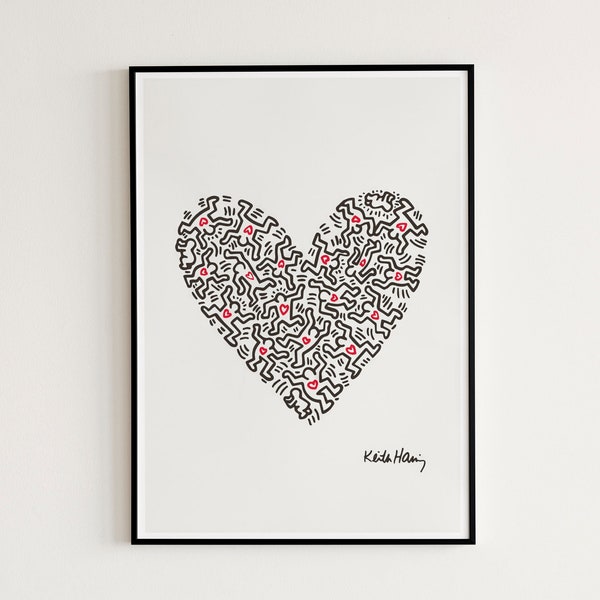 Heart Keith Haring Poster Art Print P2578 | Home Decor Poster | Housewarming Gifts