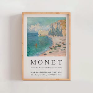 Étretat : The Beach and the Falaise d&#39;Amont Poster, Landscape Home Decor Print, Modern Wall Art Gift, Vintage Claude Monet Prints (A0178)