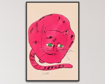25 Cats Named Sam by Andy Warhol Poster Print | Pink Cat Art, Cat And Text Print (B0563)