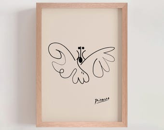 Pablo Picasso Line Art - Butterfly Poster Print | Modern Minimalist Drawing Print (A0032)