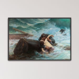 Adieu! Poster von Alfred Guillou | Boot im Meer, Sonnenuntergangslandschaft (D0239)