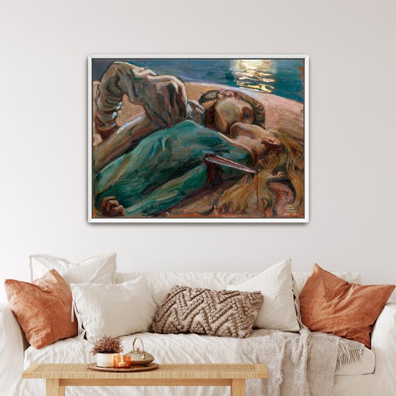 The Lovers by Gallen-Kallela | Romantic Canvas Wall Art, Soft Emotional Decor for Bedroom (D1101)