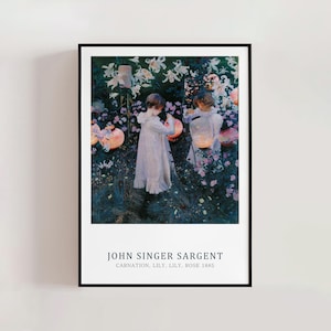 Póster con clavel, lirio, lirio y rosa de John Singer Sargent, decoración de pared de galería moderna, decoración de sala de estar, arte floral (A0201)